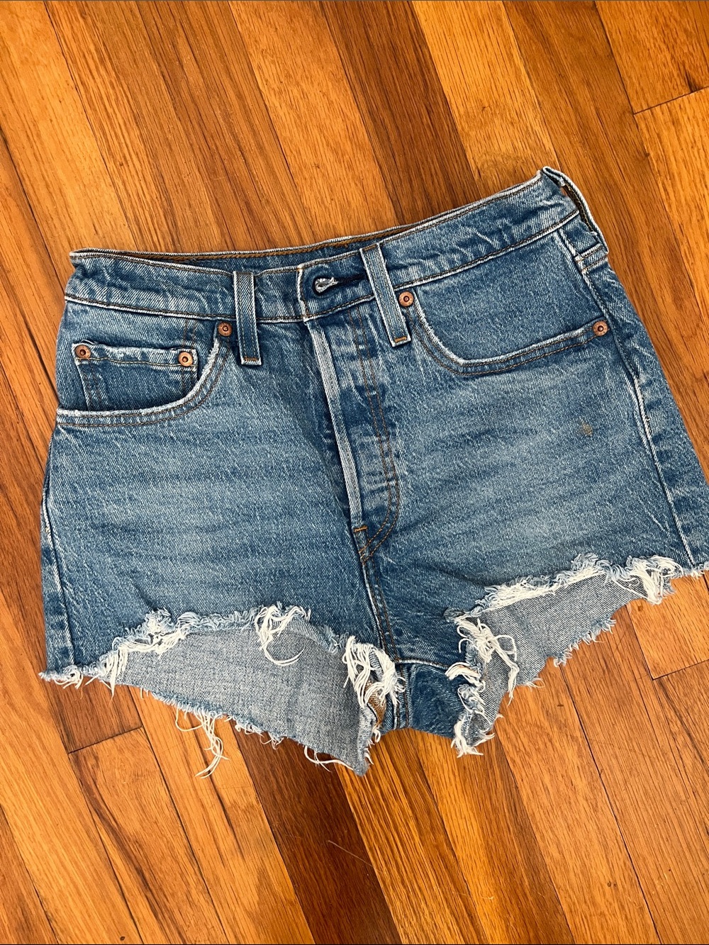 Levi's Blue Distressed High-Waist Denim Cutoff Shorts